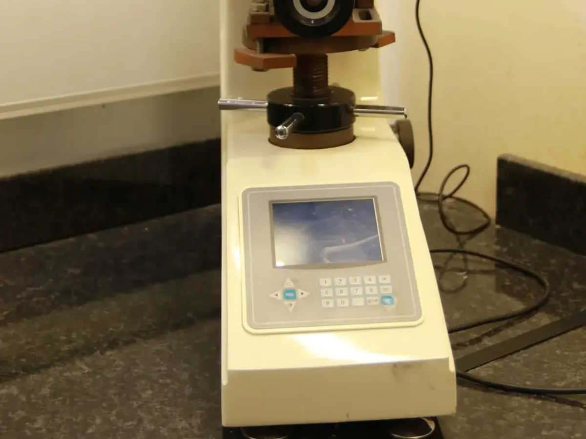 Benchtop Vickers microhardness tester in the laboratory
